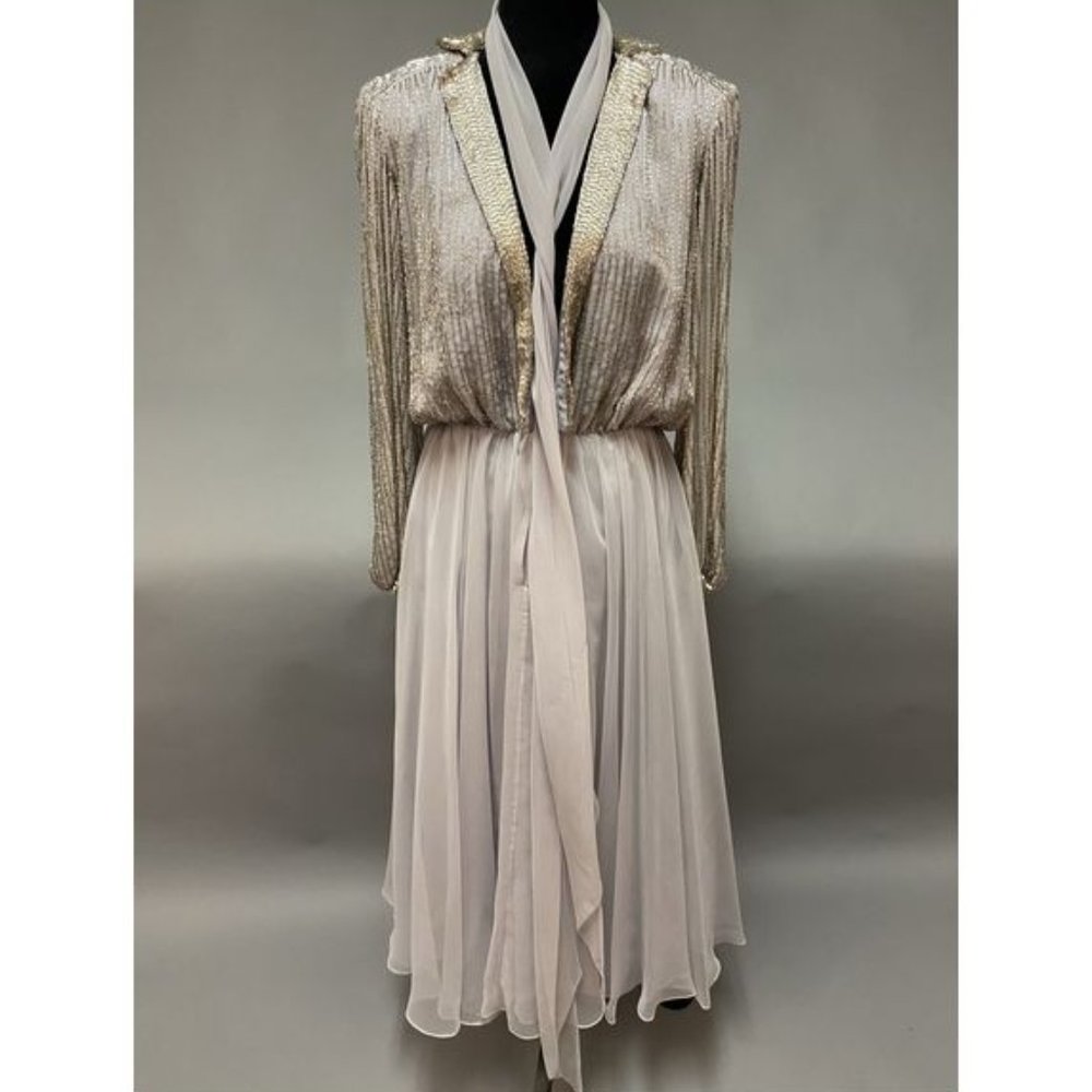 Martha, long beaded silk dress, size 8